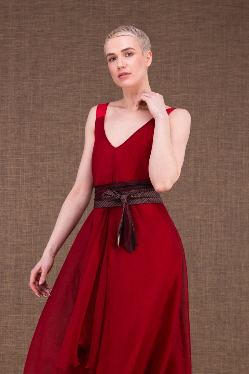 Burgundy and grey fabric belt for women OBI-6 – Image 3