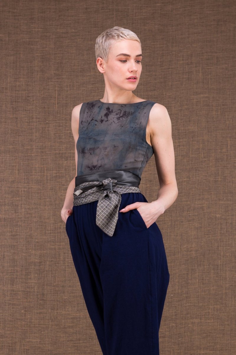 Gray fabric belt for women OBI-5