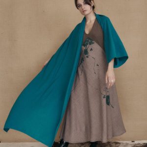 Peacock blue large wool shawl TATRY