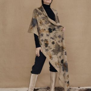 Beige large printed wool shawl VIRTUO