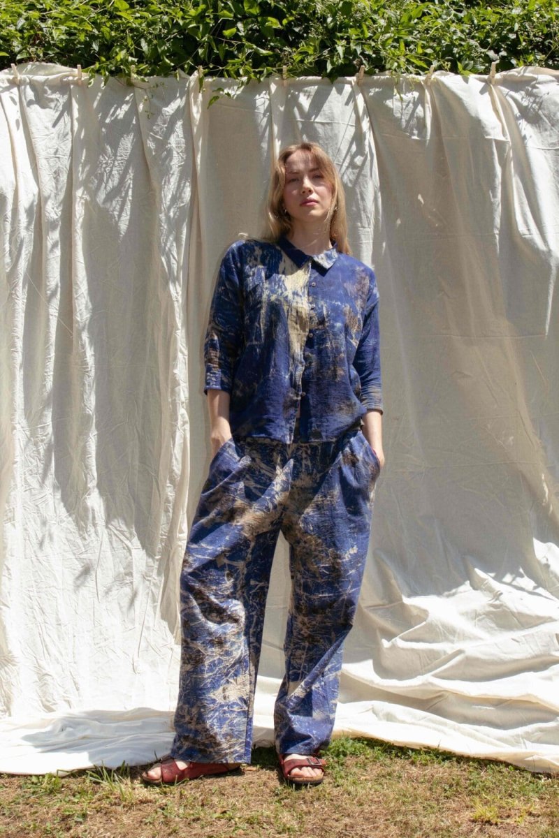 Blue shirt for woman with printed organic cotton RIBAL – Image 3