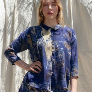 Blue shirt for woman with printed organic cotton RIBAL