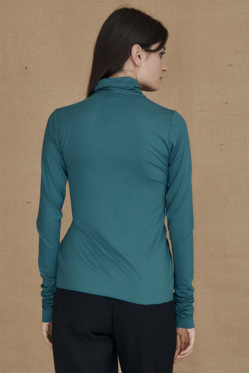 Peacock blue fine viscose jersey turtleneck for women WONDER – Image 4