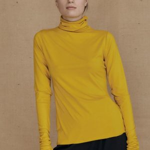 Col roulé jaune fin pour femme en jersey viscose WONDER