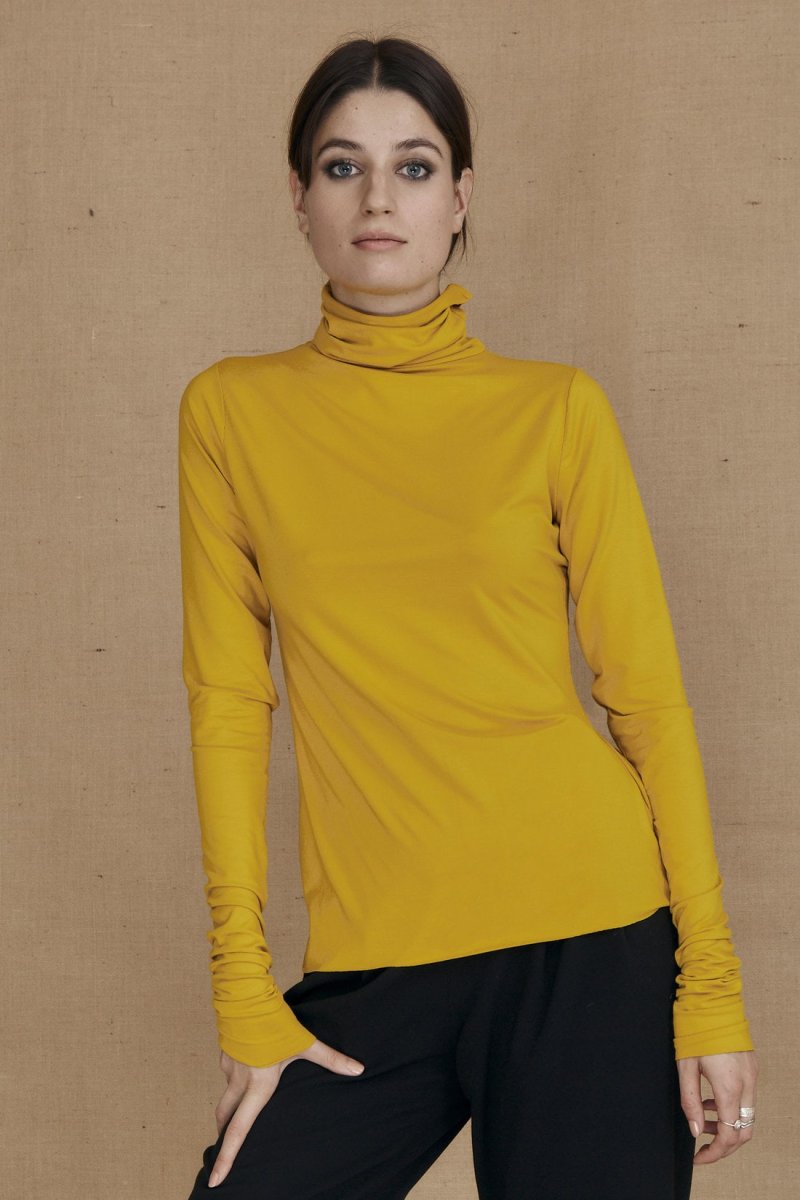 Col roulé jaune fin pour femme en jersey viscose WONDER