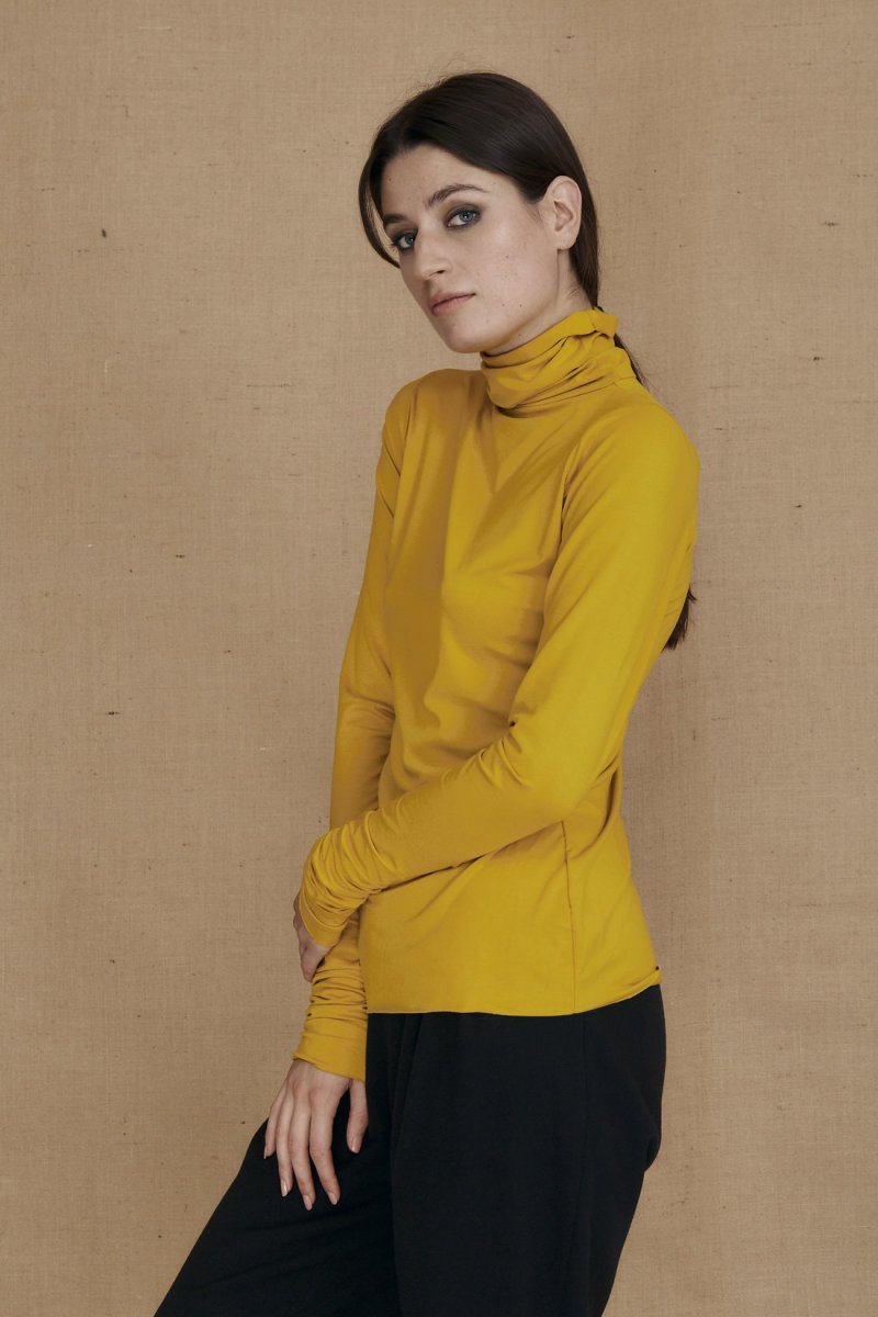 Col roulé jaune fin pour femme en jersey viscose WONDER – Image 3