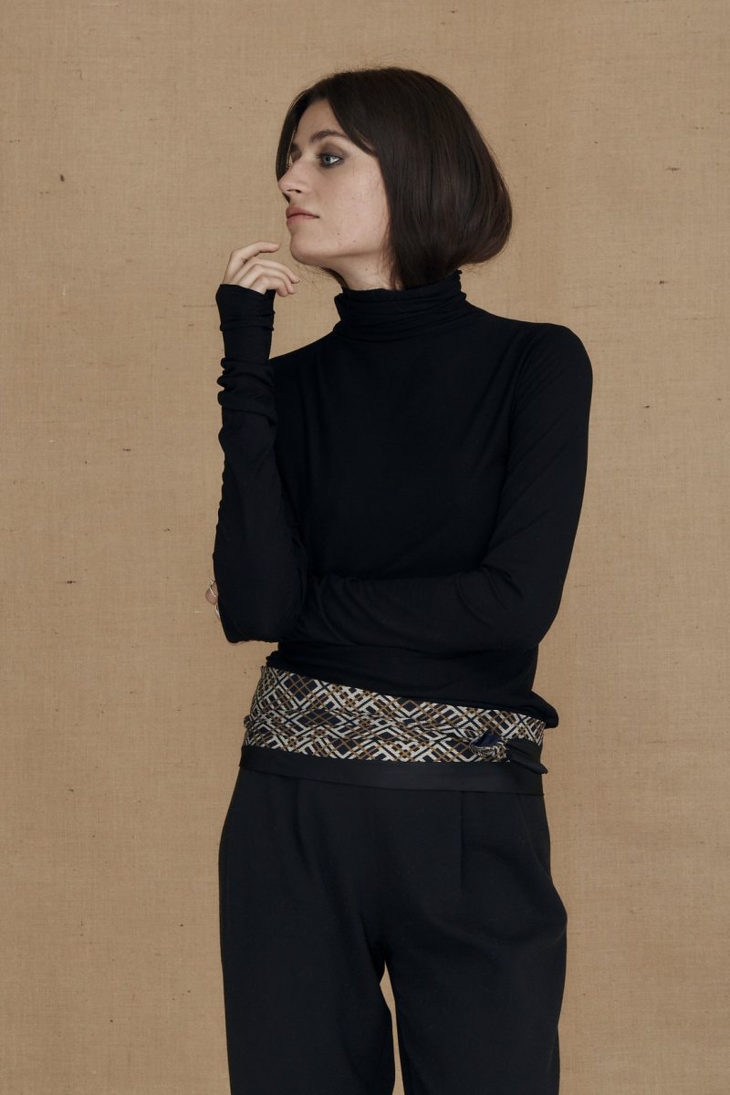 Col roulé noir fin pour femme en jersey viscose WONDER – Image 3