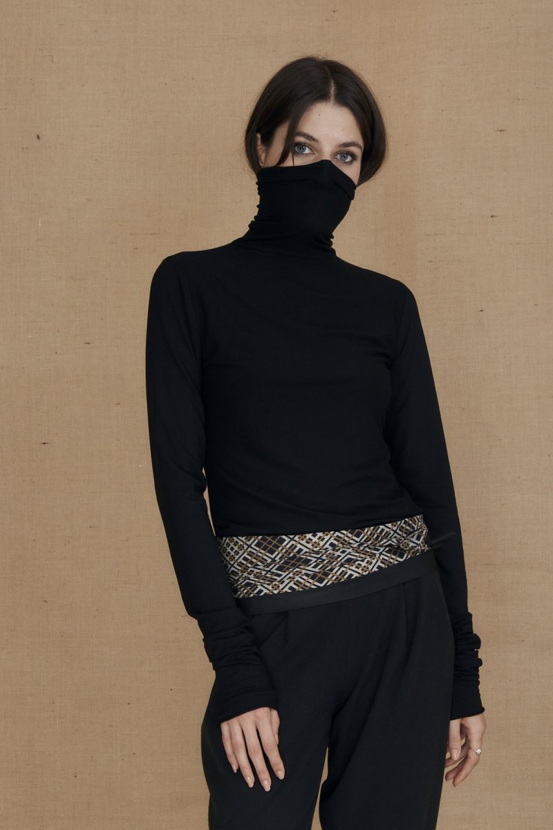 Col roulé noir fin pour femme en jersey viscose WONDER – Image 2