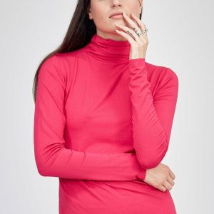 Col roulé rose fin pour femme en jersey viscose WONDER