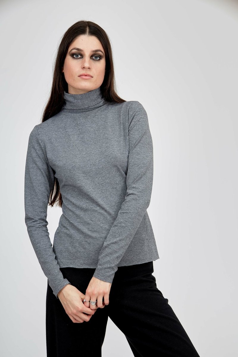 Col roulé gris fin pour femme en jersey viscose WONDER