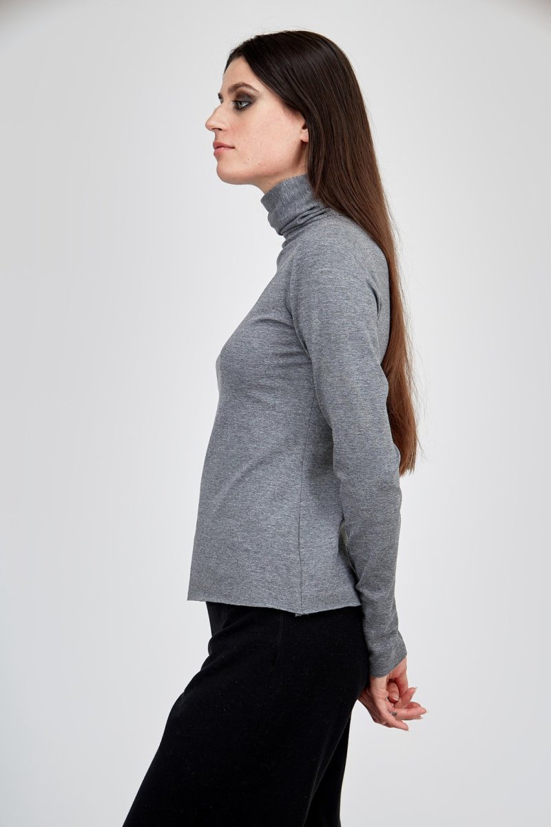 Col roulé gris fin pour femme en jersey viscose WONDER – Image 3