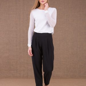 Pantalon noir taille haute en viscosepour femme DZIK