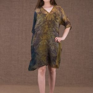 Robe tunique kaki en soie imprimée DAISY