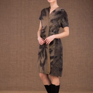 Khaki printed wool wrap dress FOREST