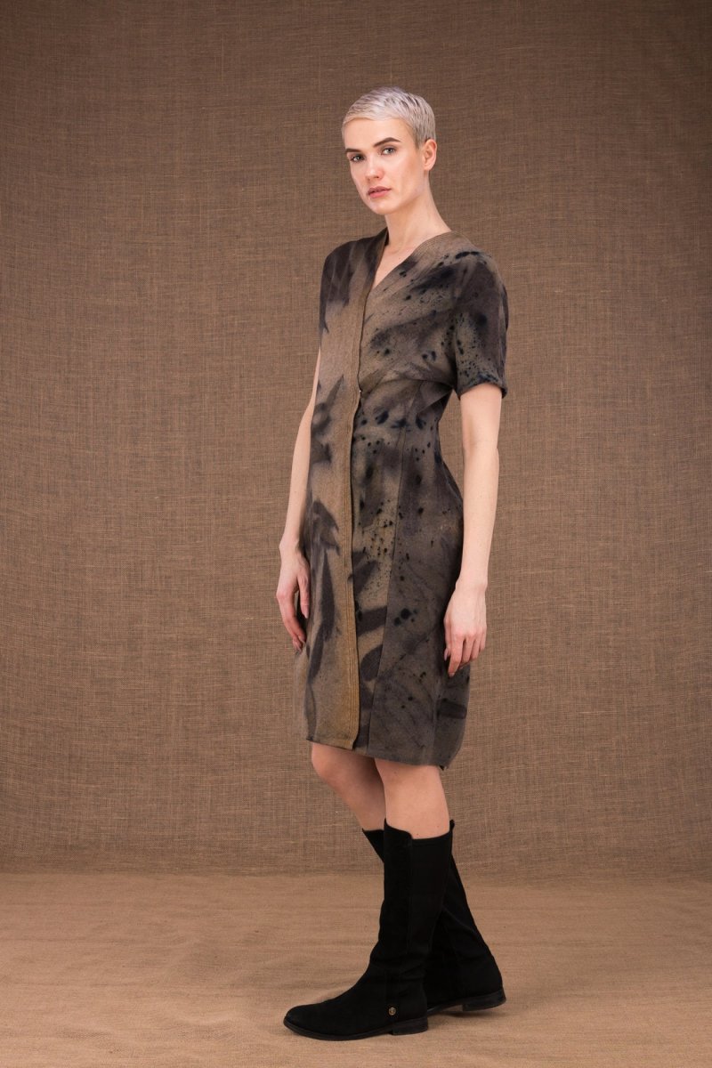 Khaki printed wool wrap dress FOREST – Image 3