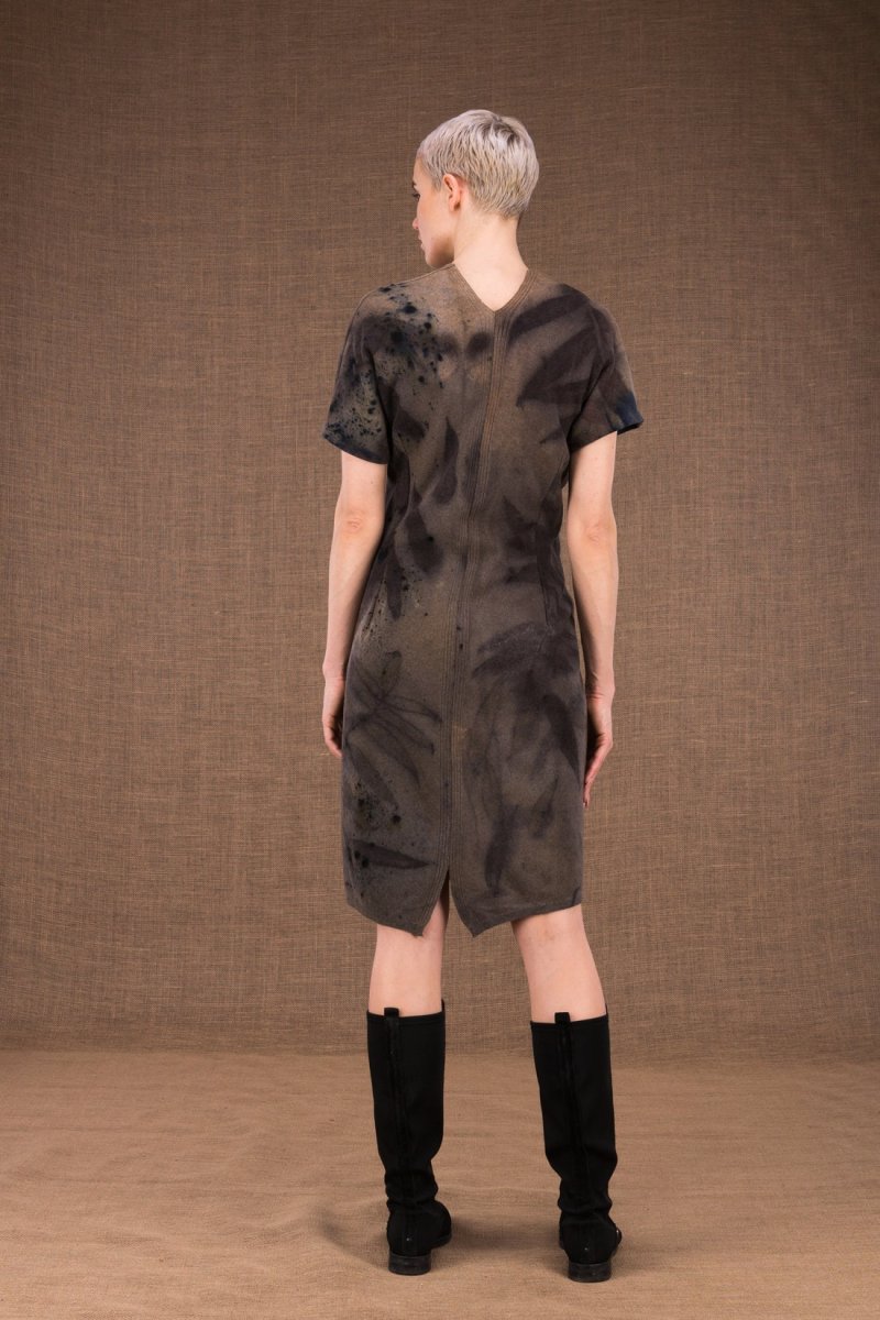 Khaki printed wool wrap dress FOREST – Image 4