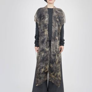 Gilet kimono gris pour femme en organza de soie imprimée OSAKA