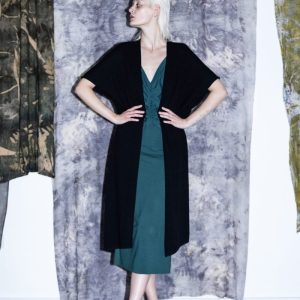 Gilet noir long pour femme en laine JAZ