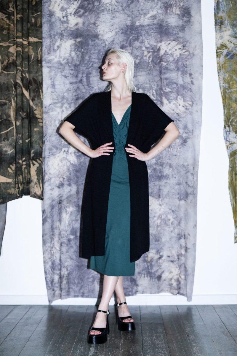 Gilet noir long pour femme en laine JAZ