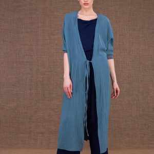 Blue long organic cotton gauze jacket for women GOBI