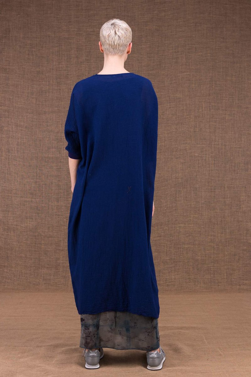 Navy blue long organic cotton gauze jacket for women GOBI – Image 5