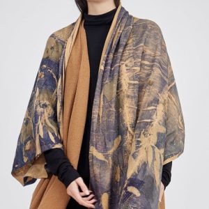 Blue large printed wool shawl GIVRE