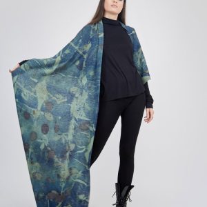 Blue large printed wool shawl SOURCE