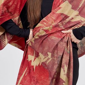 Châle rouge grand en laine imprimée VIGNE