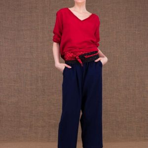 Pantalon bleu marine large en coton bio pour femme HALNY