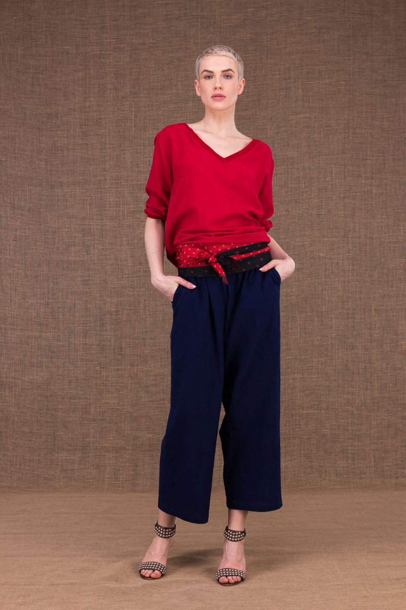 Pantalon bleu marine large en coton bio pour femme HALNY – Image 2