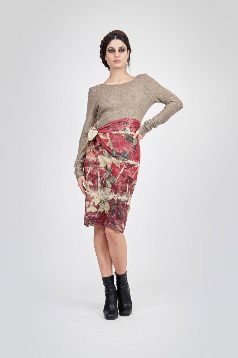 Red straight printed wool skirt MIDI – Image 2