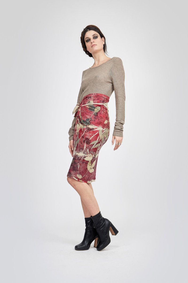 Red straight printed wool skirt MIDI – Image 4