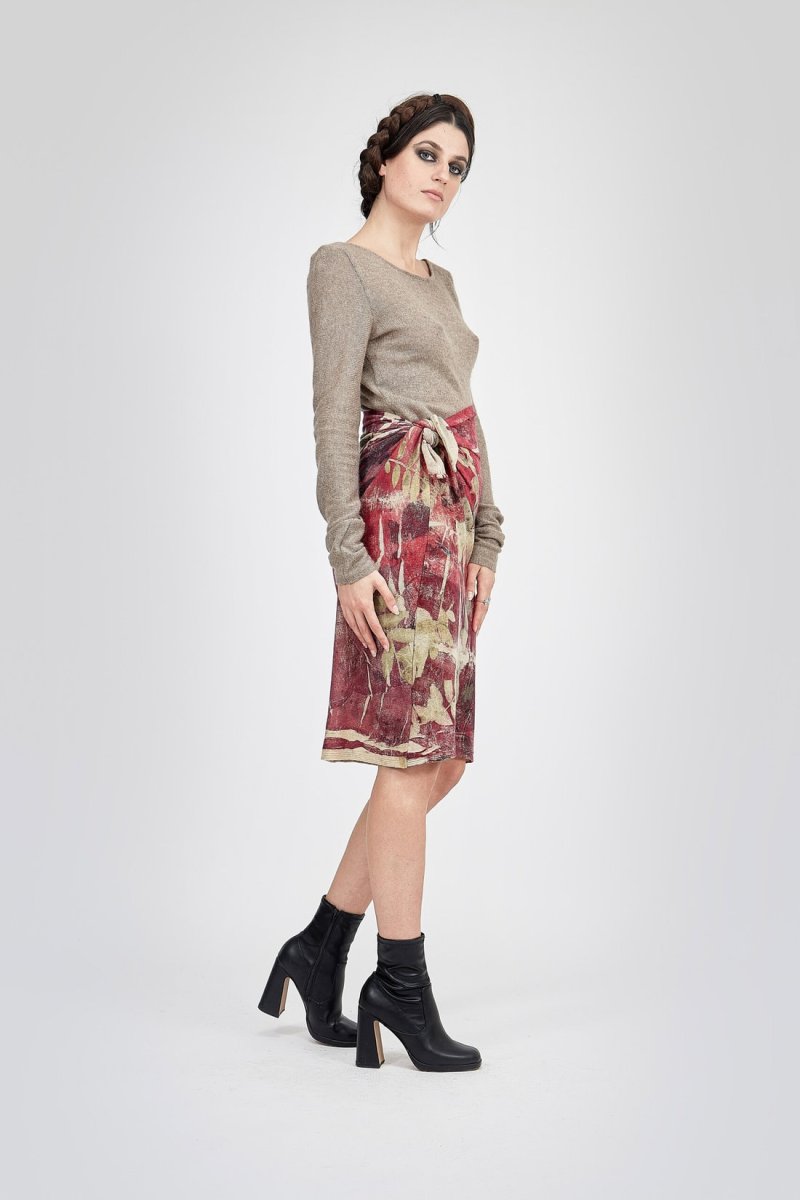 Red straight printed wool skirt MIDI – Image 5
