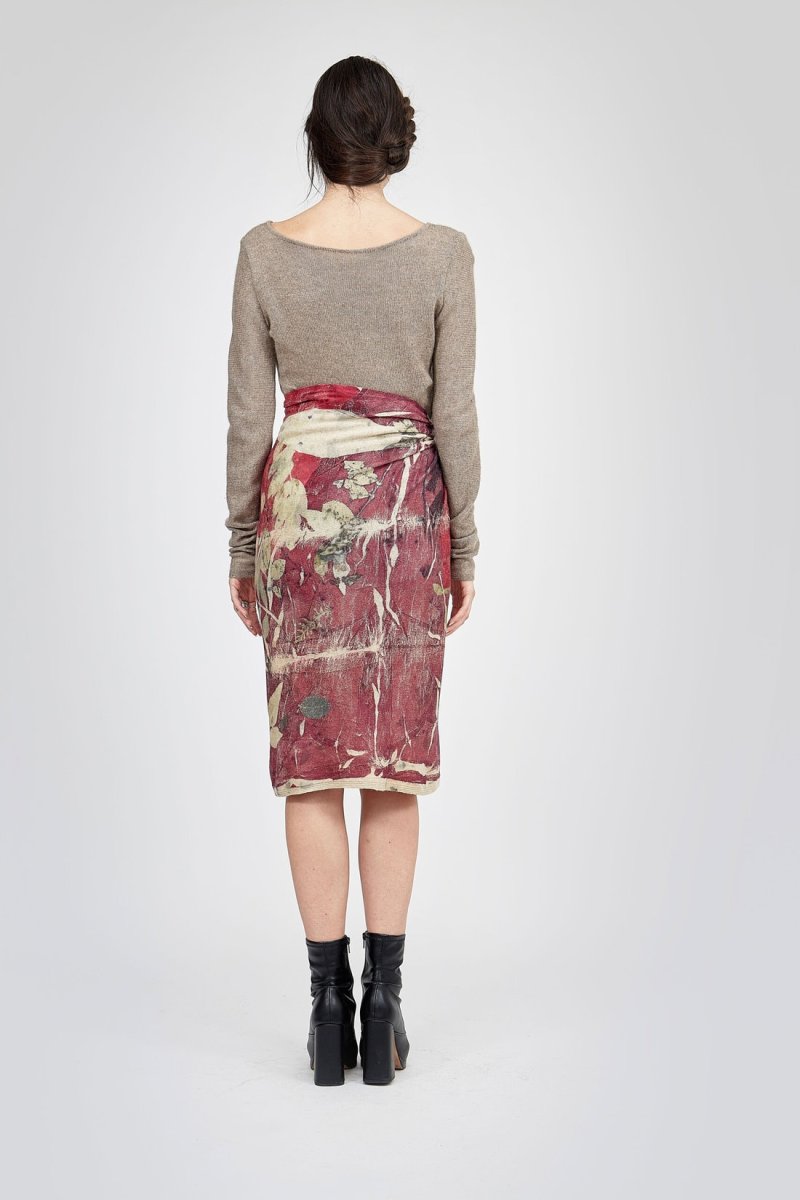 Red straight printed wool skirt MIDI – Image 6