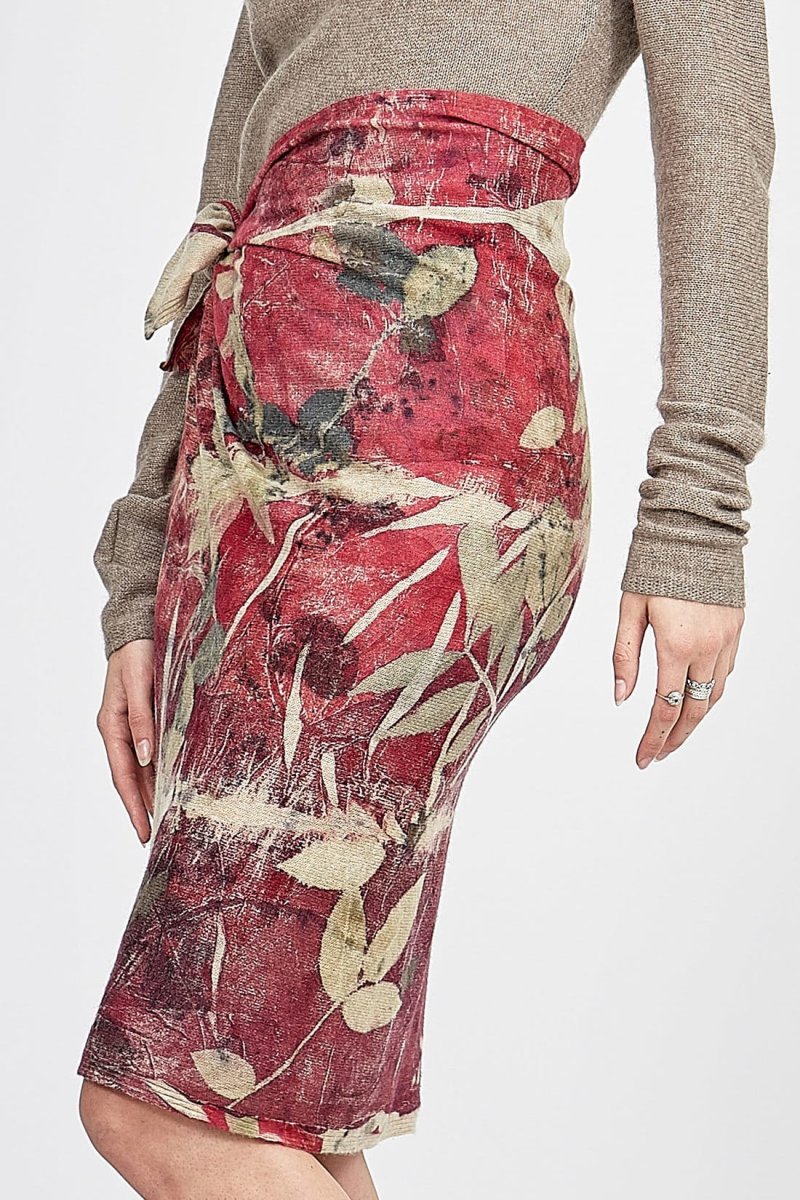 Red straight printed wool skirt MIDI – Image 3