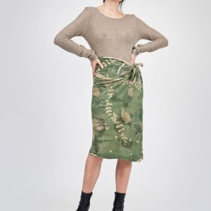 Jupe verte droite en laine imprimée MIDI