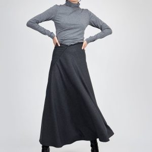 Grey striped long flared skirt TEXAS