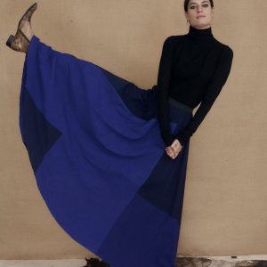 Jupe bleue longue évasée en coton bio KERALA