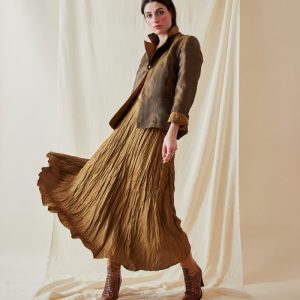 Yellow brown midi flared viscose skirt LIPSI
