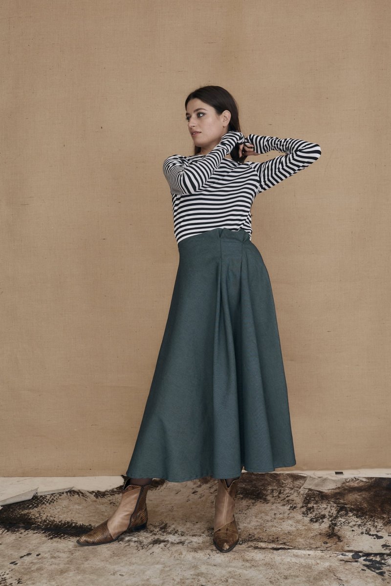 Green mid-length flared denim skirt WEST – Image 3