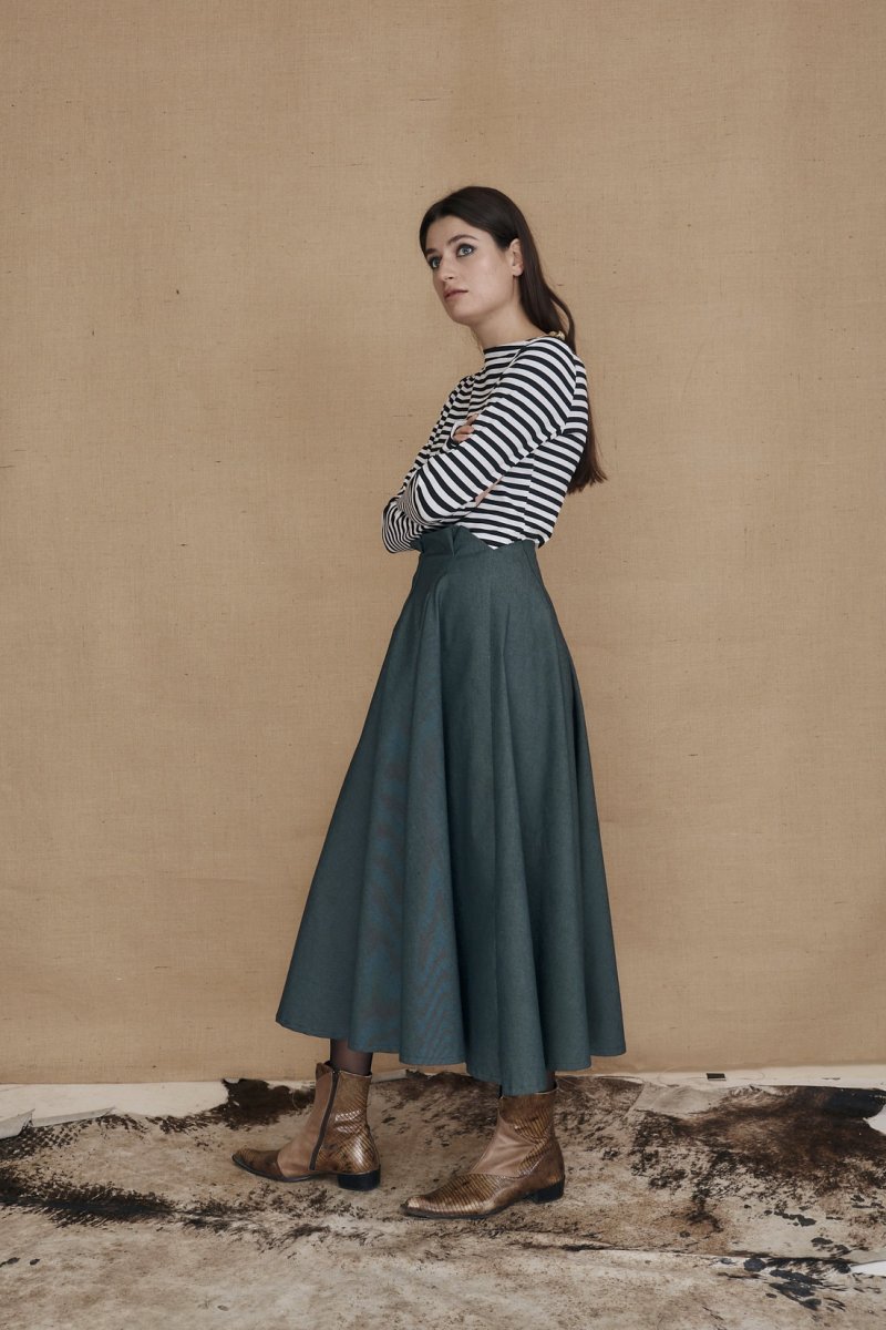 Green mid-length flared denim skirt WEST – Image 4