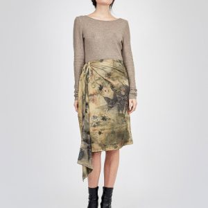 Khaki printed silk pareo skirt DREAM
