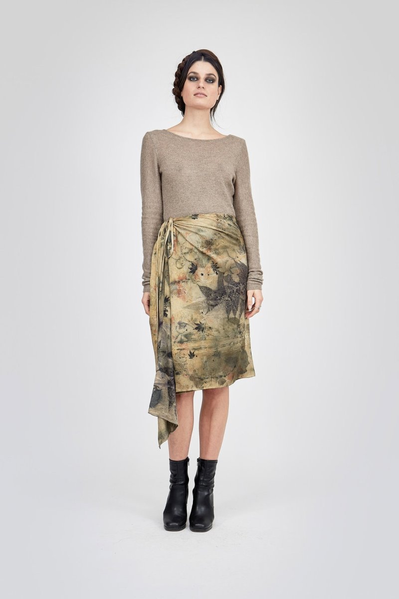Khaki printed silk pareo skirt DREAM