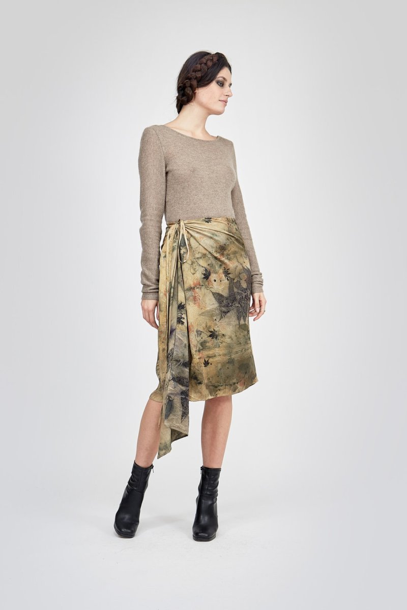 Khaki printed silk pareo skirt DREAM – Image 3