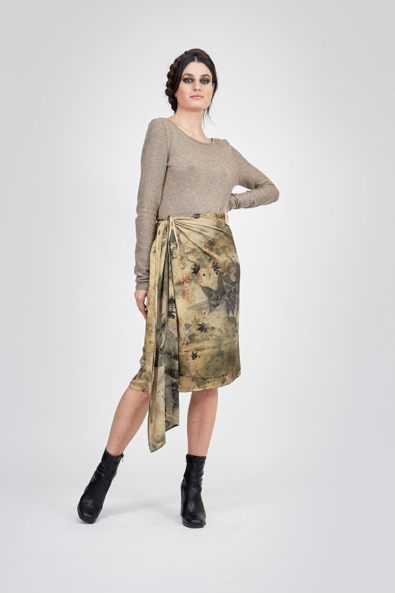 Khaki printed silk pareo skirt DREAM – Image 4