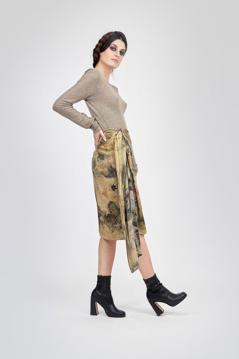 Khaki printed silk pareo skirt DREAM – Image 5