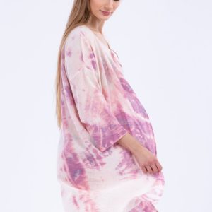 Pink midi printed organic cotton kimono jacket for women AURORE