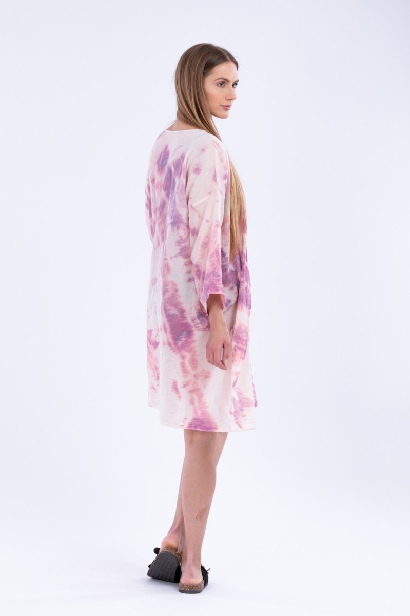 Pink midi printed organic cotton kimono jacket for women AURORE – Image 4
