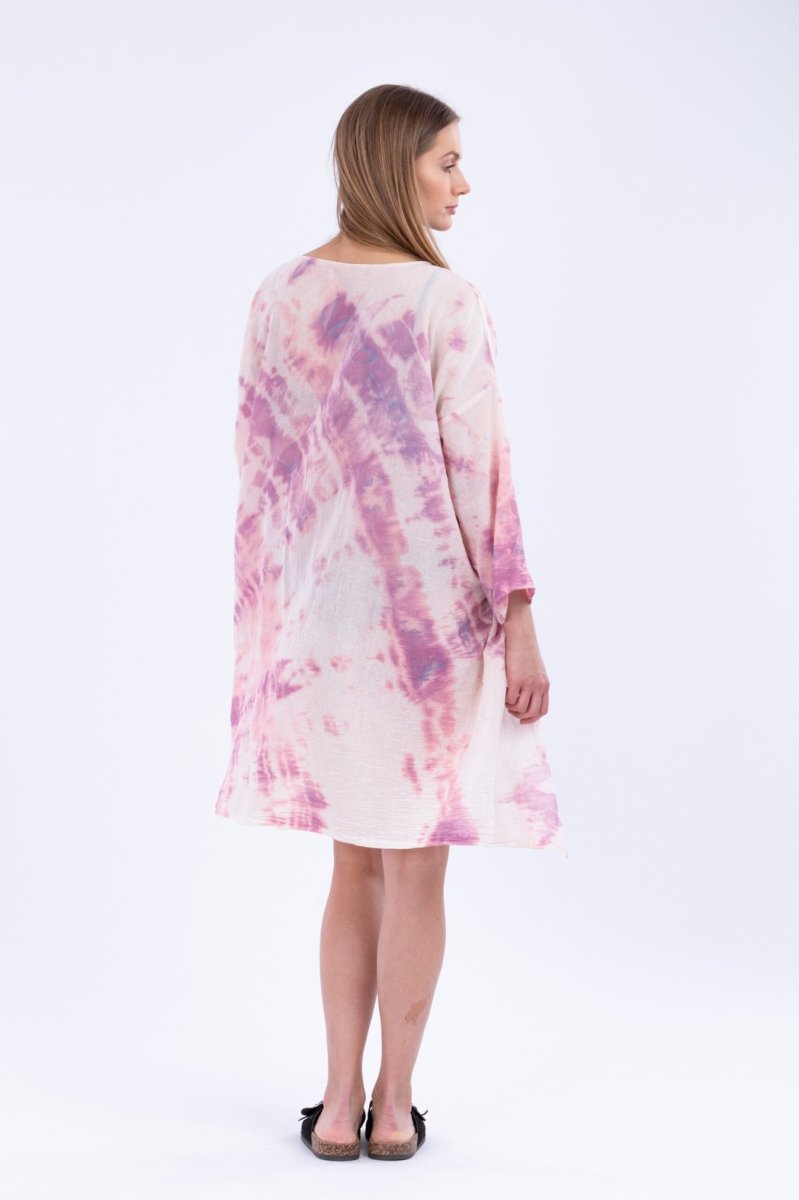 Pink midi printed organic cotton kimono jacket for women AURORE – Image 5