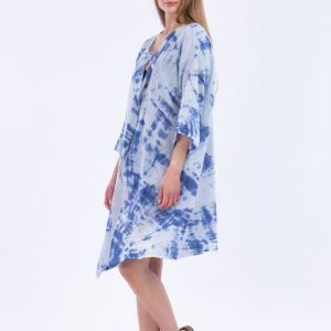 Blue midi printed organic cotton kimono jacket for women SEA